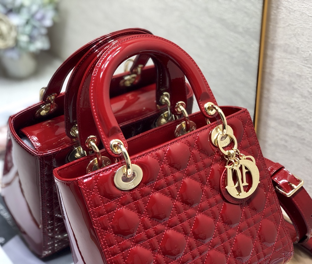 Medium Lady Dior Bag Red Patent Cannage Calfskin